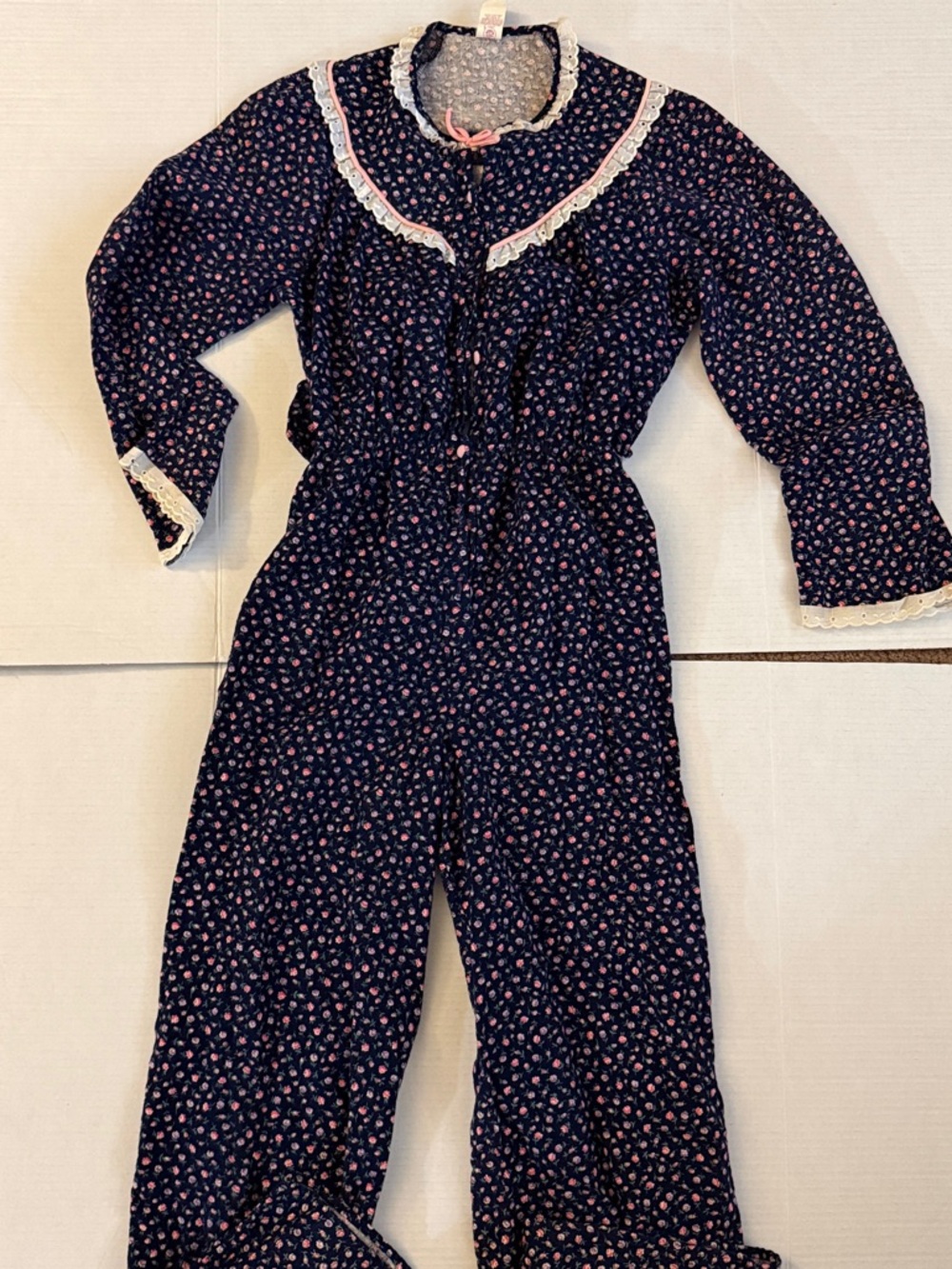 Vintage 70s 80s Jennifer Dale Navy Floral Cotton Union Suit Drop Seat